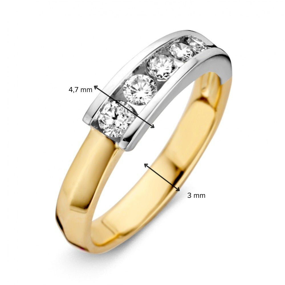 Anillo de mujer bicolor de oro blanco y oro amarillo con cinco diamantes (0.41 ct) – 14 quilates de oro