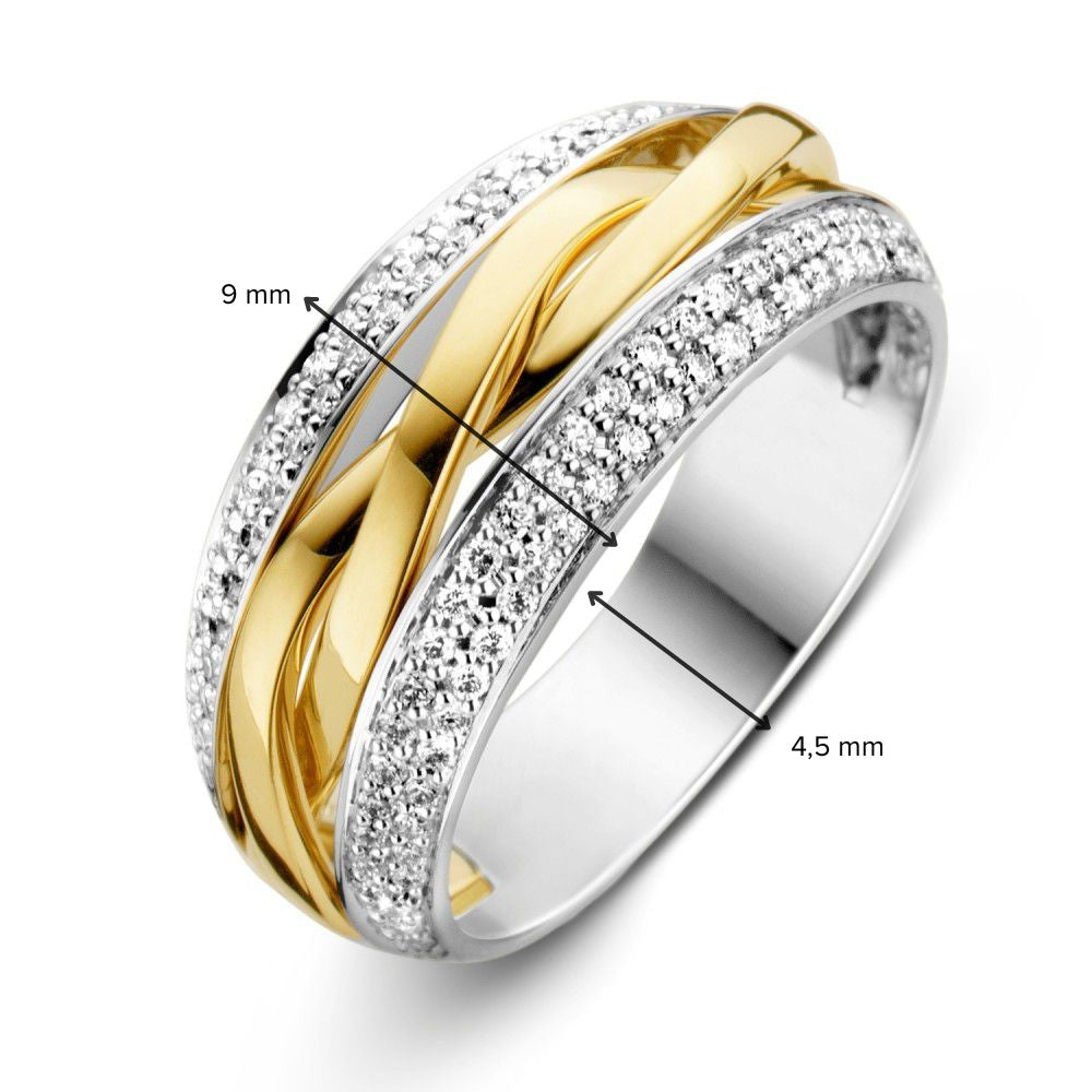 Anillo de mujer bicolor en oro amarillo y oro blanco con diamante (0.45 crt) – 14 quilates