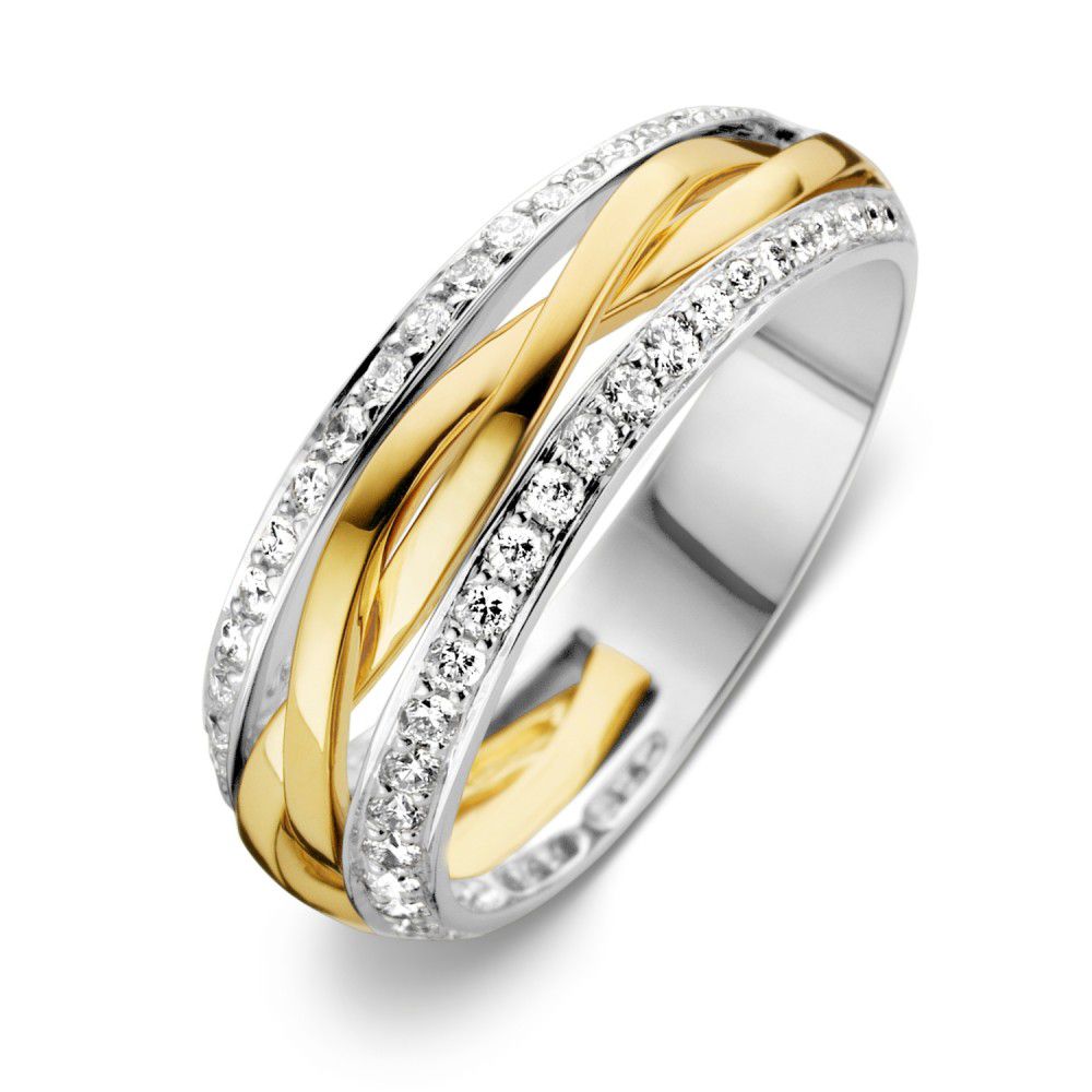 Anillo bicolor de oro blanco y amarillo con diamantes (0.47 ct) en calidad H/SI-1.
