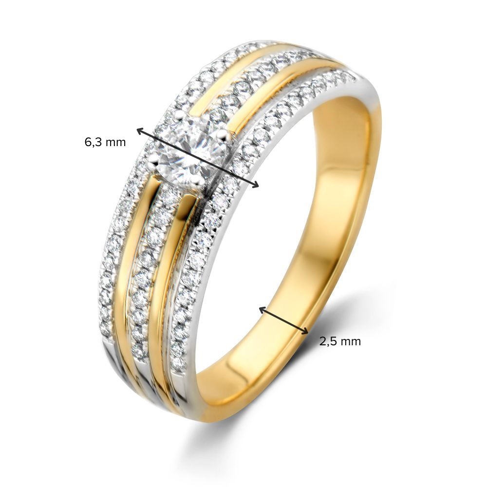 Anillo de mujer bicolor de oro blanco y oro amarillo con brillante (0.47 crt) – 14 quilates, calidad H/SI-1