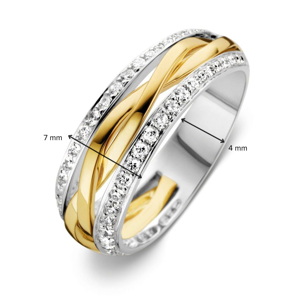 Anillo de mujer bicolor de oro blanco y oro amarillo con brillante (0.47 crt) – 14 quilates, calidad H/SI-1