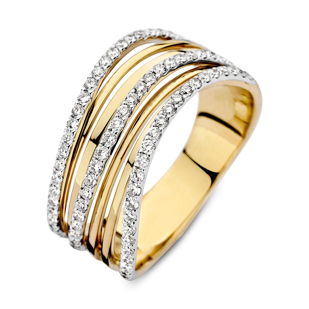 Anillo de oro amarillo y blanco con diamantes, diseño lujoso, 0,52 ct de diamantes.