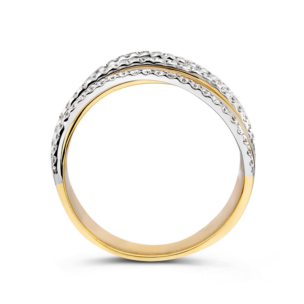 Anillo de oro amarillo y blanco con diamantes - 14 quilates - Diseño de lujo - 0,52 ct diamante