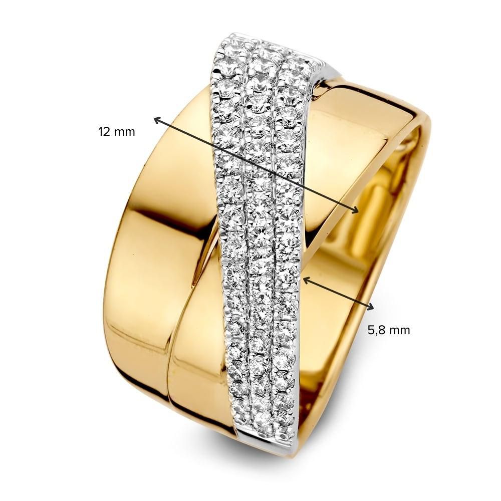 Anillo bicolor de oro amarillo y oro blanco con pavé de diamantes 0.56ct