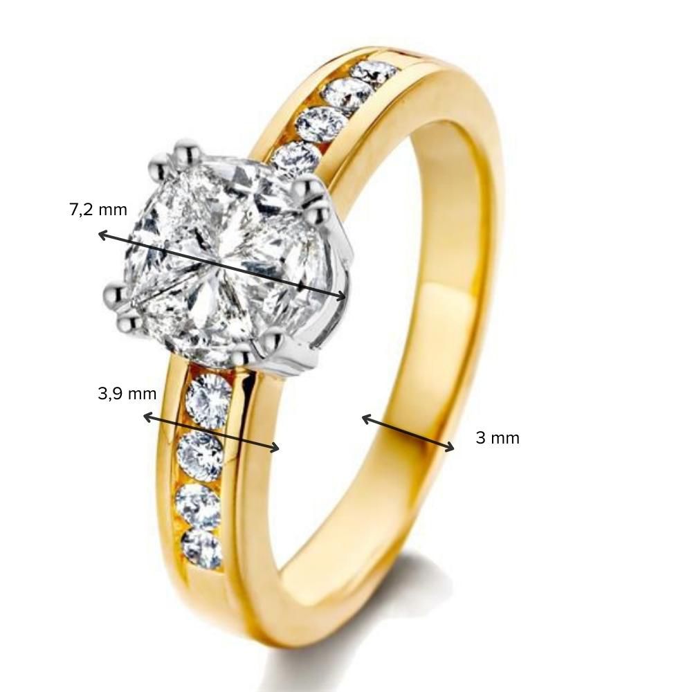 Anillo de mujer bicolor de oro con diamante en engaste de ilusión 1.25ct H/SI-1 14 quilates
