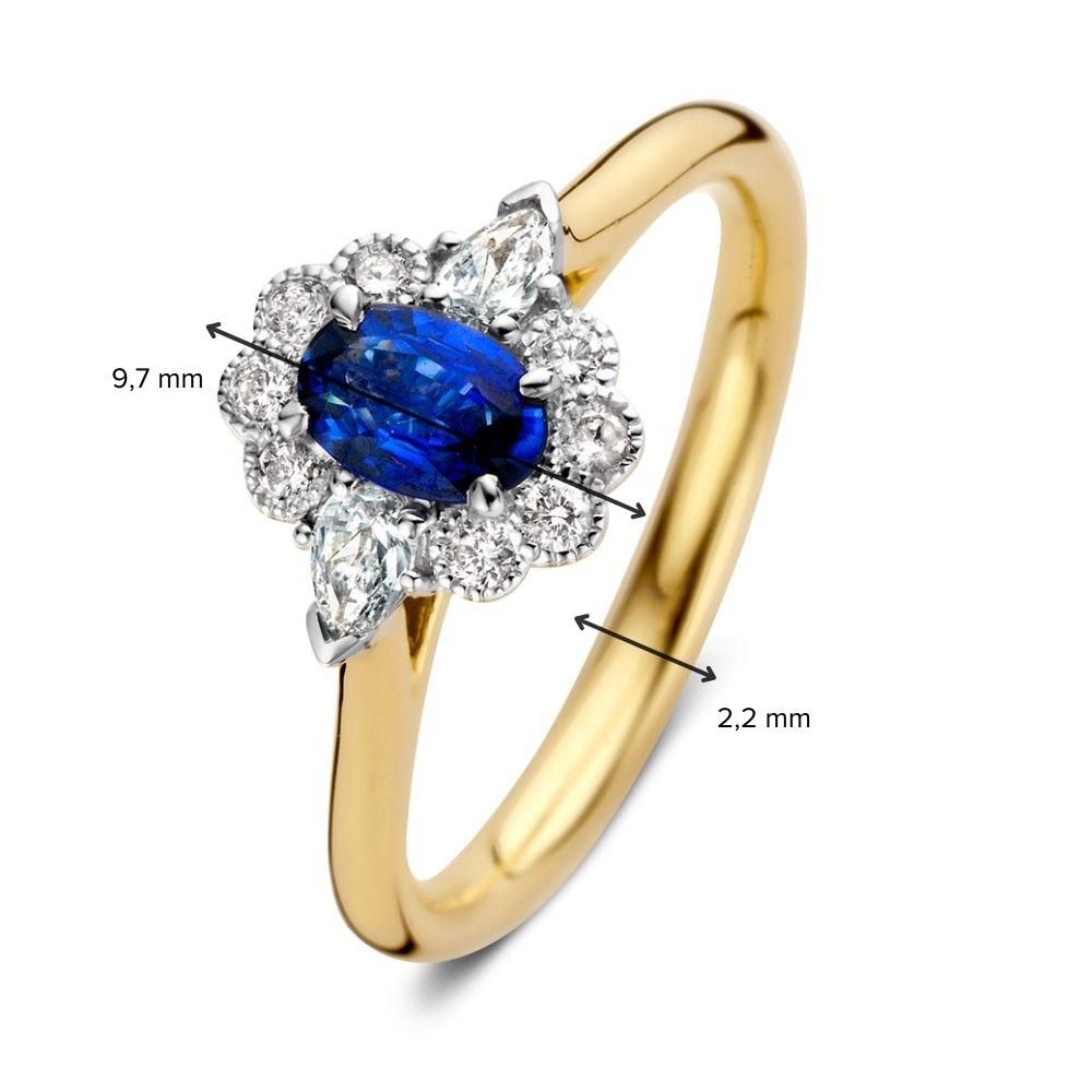 Anillo de mujer de oro de 14 quilates con ópalo azul y halo de diamantes