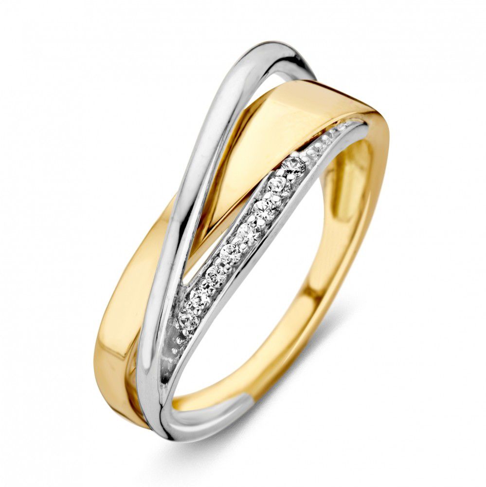 Anillo bicolor de oro de 14 quilates con zirconias blancas de 7.9 mm.