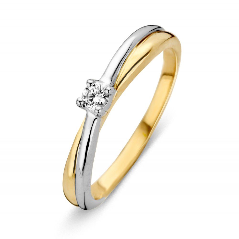 Anillo bicolor de oro de 14 quilates con circonita blanca de 3.3 mm.