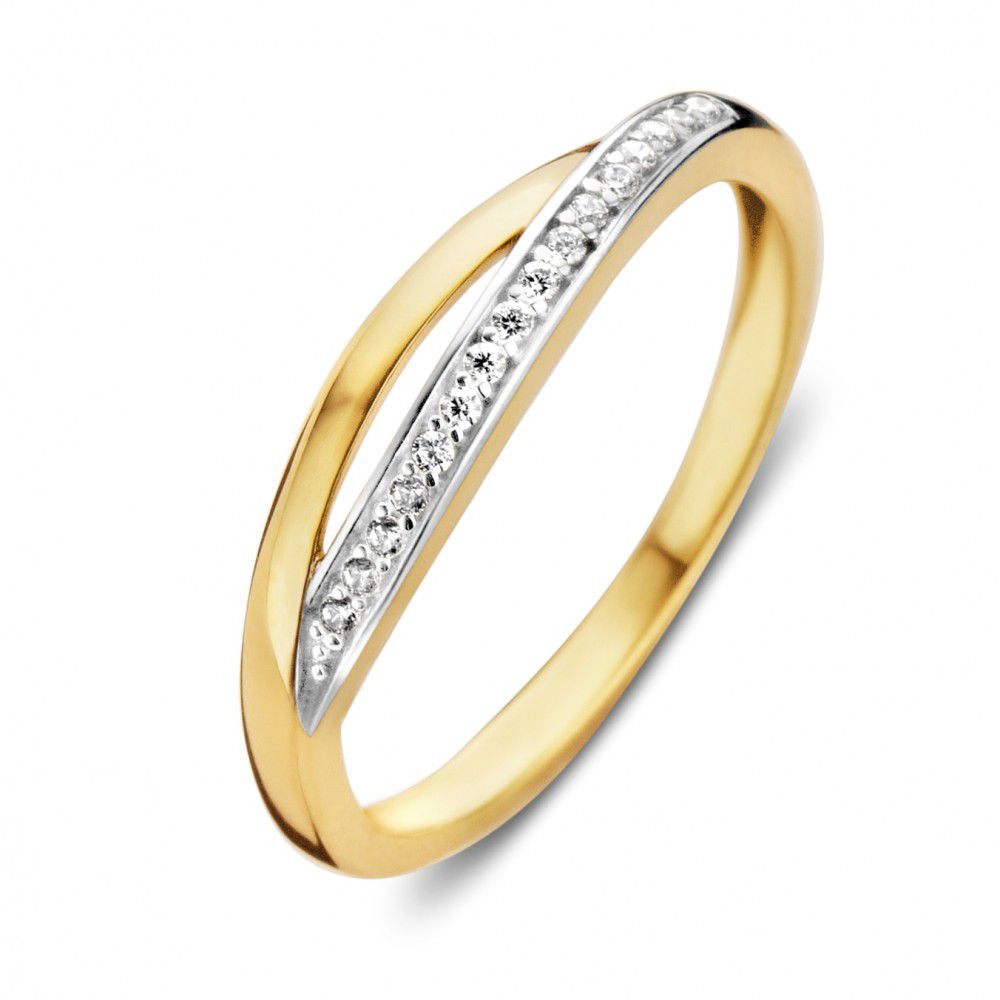 Anillo bicolor de oro de 14 quilates con zircón blanco, de 4.4 mm de ancho.