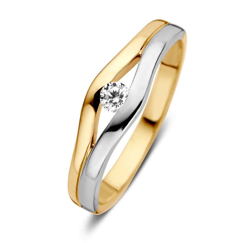 Anillo bicolor de oro de 14 quilates con circonitas, de 6,3 mm de ancho.