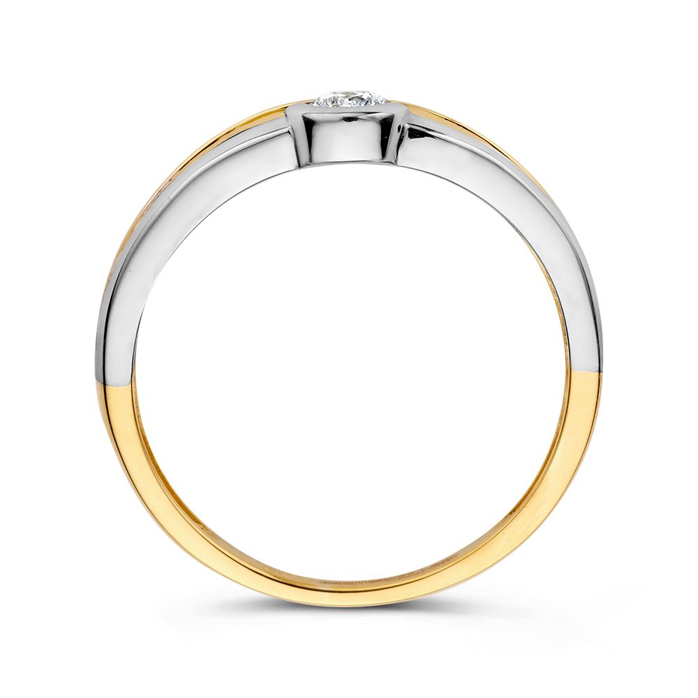 Anillo de mujer bicolor de oro amarillo y oro blanco con deslumbrante circonita | 14 quilates de oro | Elegante anillo de 6 mm de ancho | Joya de lujo moderna