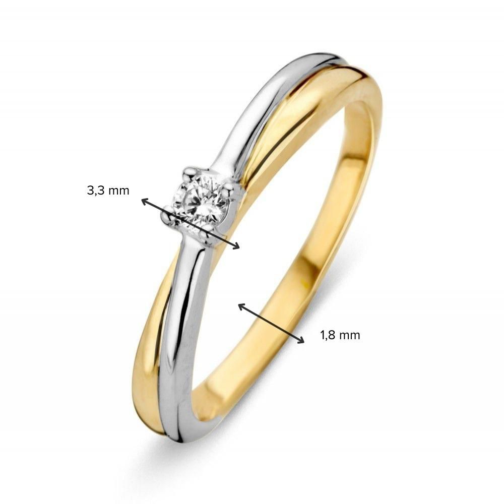 Anillo bicolor de oro con circonitas blancas 14 quilates 3.3mm