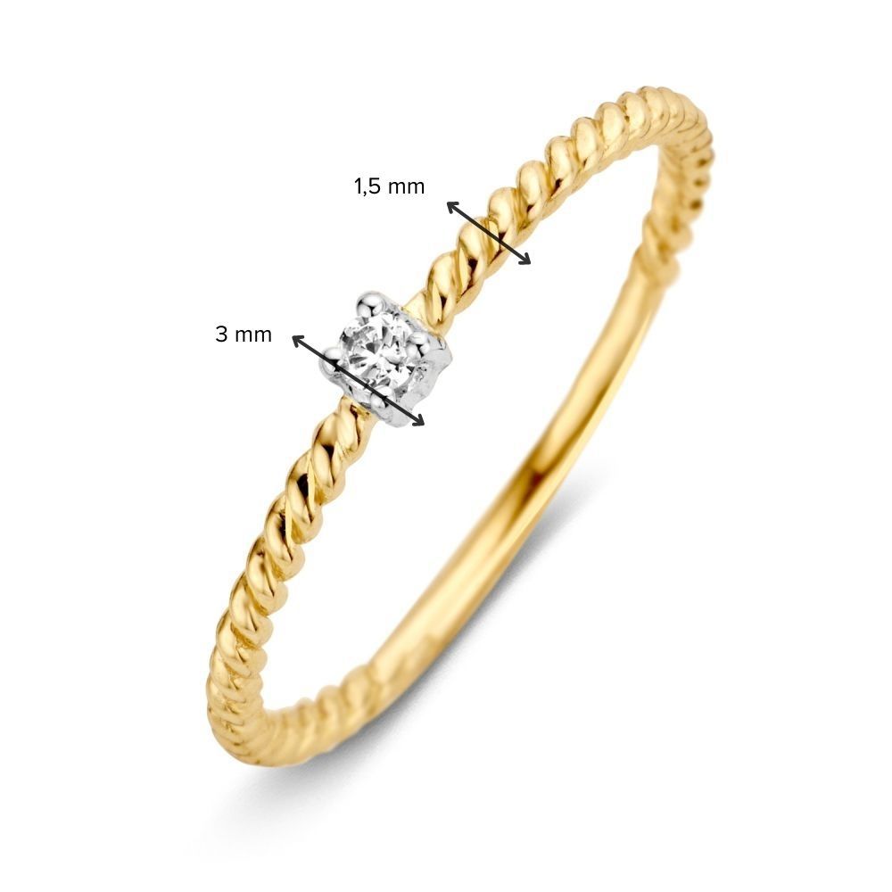 Anillo de oro amarillo y blanco con circonitas - 14 quilates - 1,1 gr - Diseño sutil de mujer