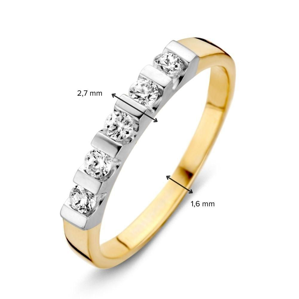 Anillo de oro bicolor de 14 quilates con circonitas blancas 2.7mm