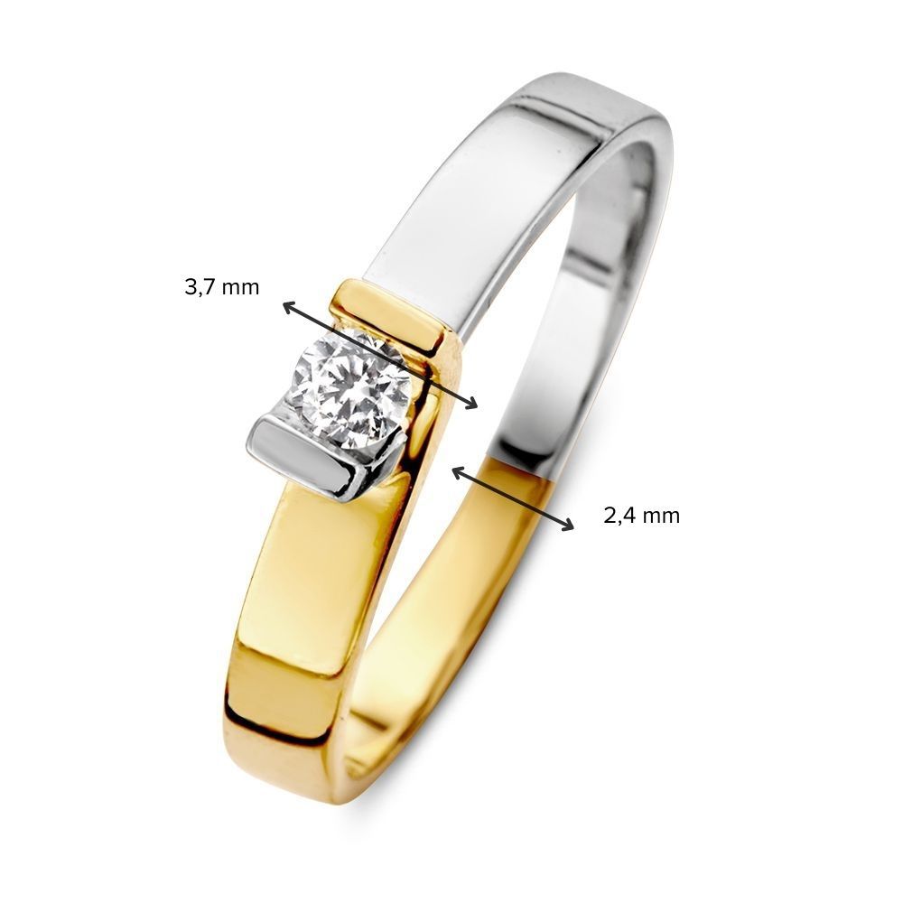 Anillo de mujer bicolor de 14kt oro amarillo y oro blanco con circonitas - Anillo elegante con sutil lujo