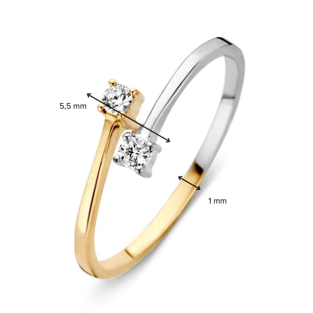 Anillo bicolor de oro con circonitas blancas 14 quilates 5.5mm