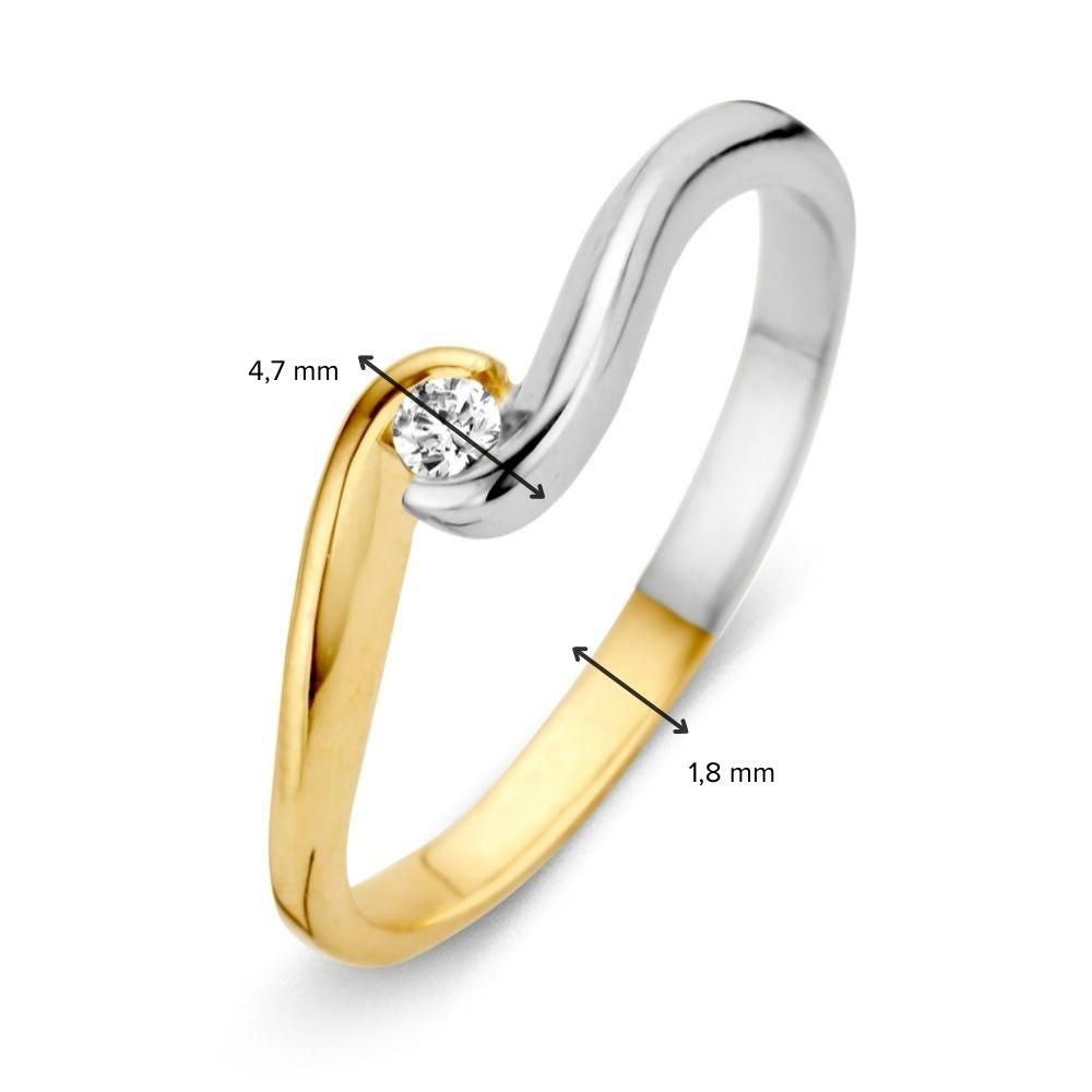 Anillo de mujer bicolor refinado con circonitas – 14 quilates oro, blanco y amarillo