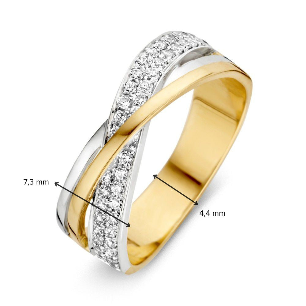 Anillo de mujer bicolor de oro de 14 quilates con circonitas blancas 7.3mm