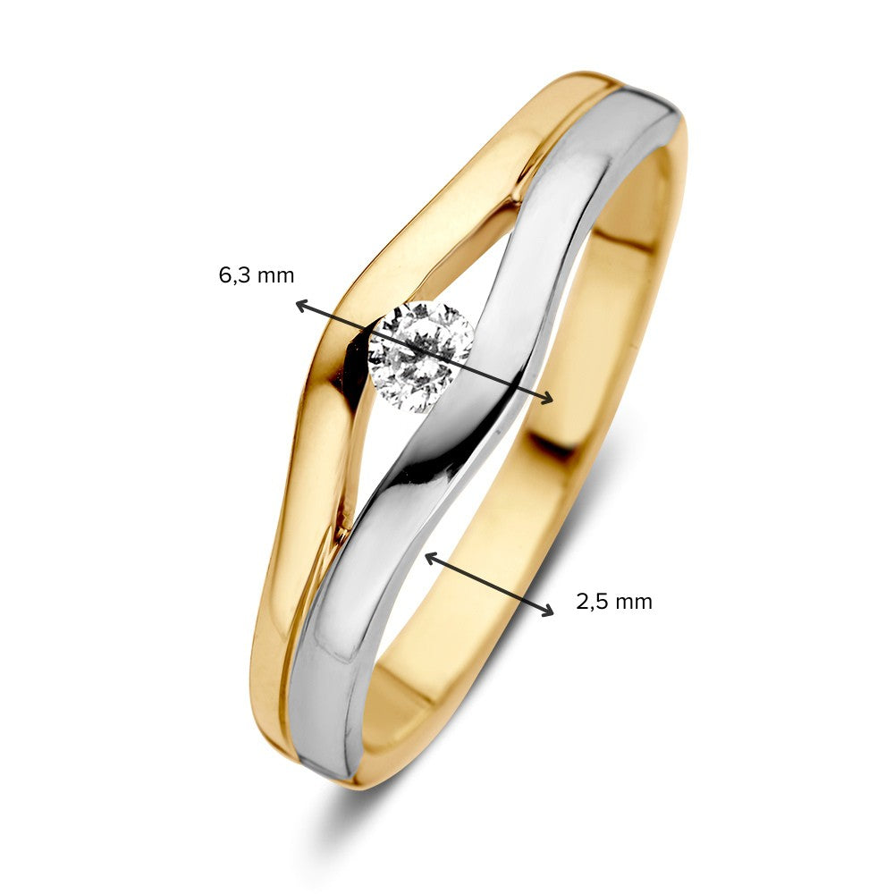 Anillo Bicolor de Oro con Zircónios – 14 Quilates Oro Amarillo/Oro Blanco, 6,3 mm