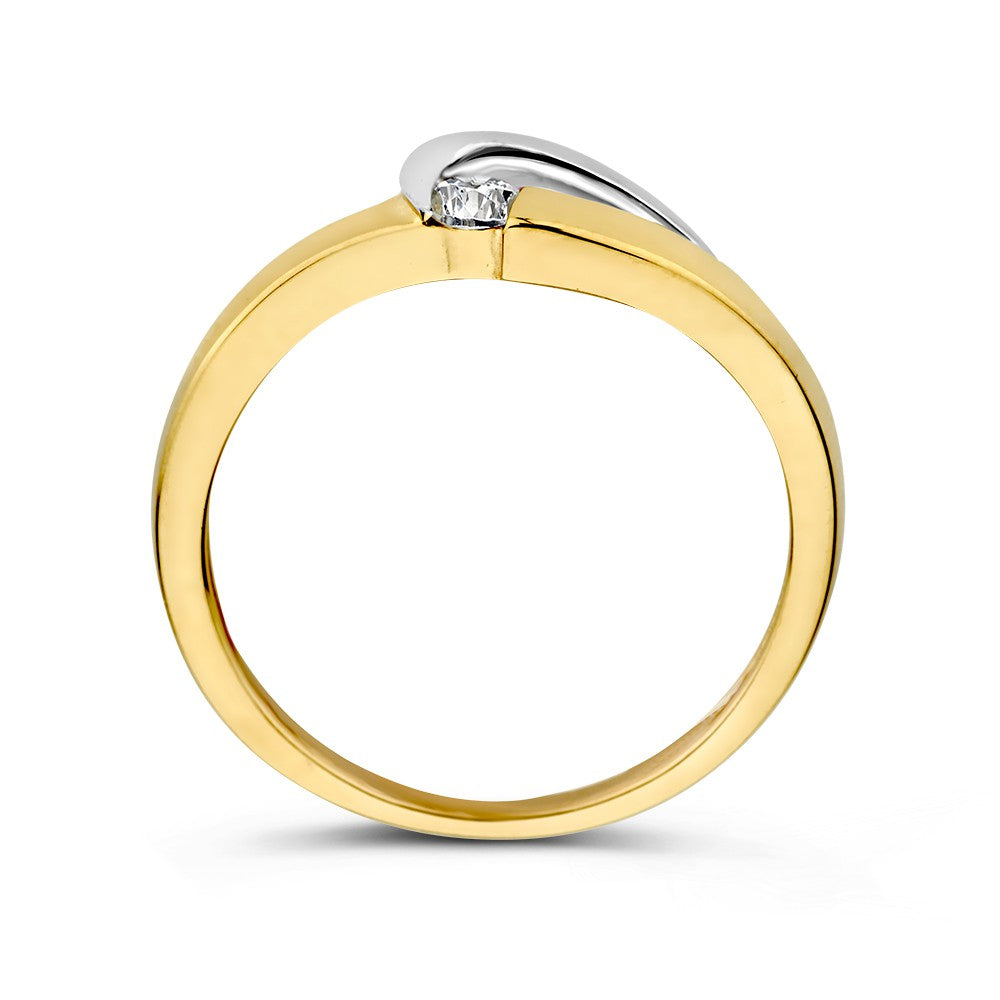anillo de 14 quilates en oro amarillo y oro blanco con circonitas, 6.5 mm, anillo de mujer