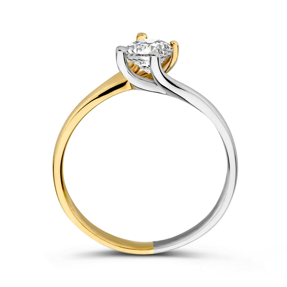 Anillo solitario bicolor de oro blanco y oro amarillo con circonita - lujo de 14 quilates para de mujer