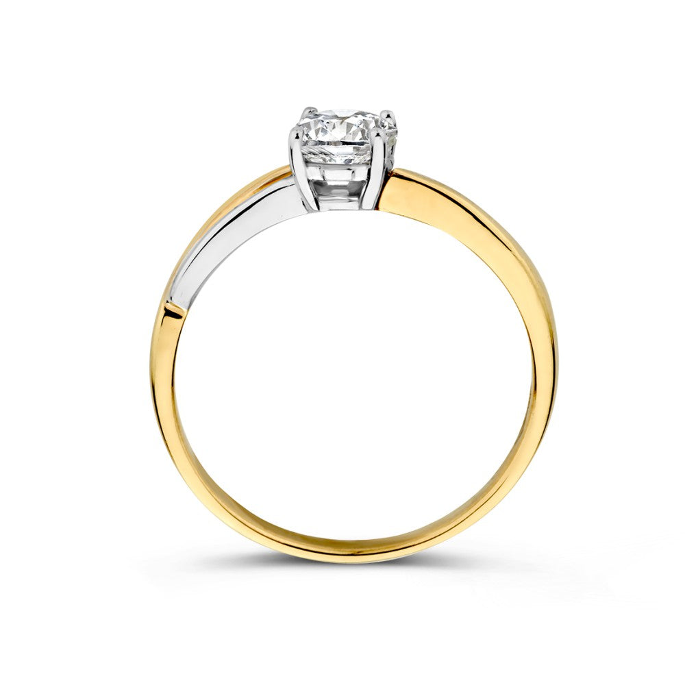 Anillo bicolor de oro blanco y oro amarillo con piedra central de circonia - lujo de 14 quilates para de mujer