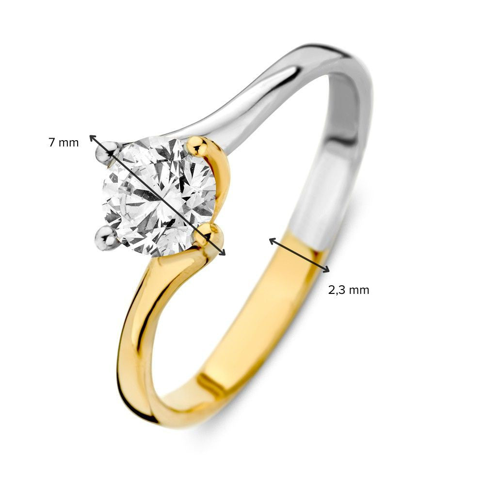 Anillo solitario bicolor de oro blanco y oro amarillo con circonita - lujo de 14 quilates para de mujer