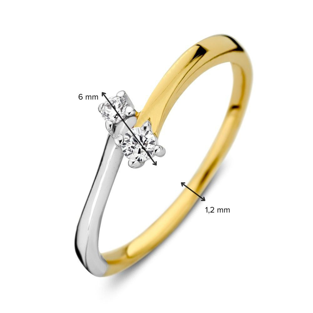 Anillo de golpe bicolor de oro blanco y oro amarillo con circonitas – Joya elegante de mujer