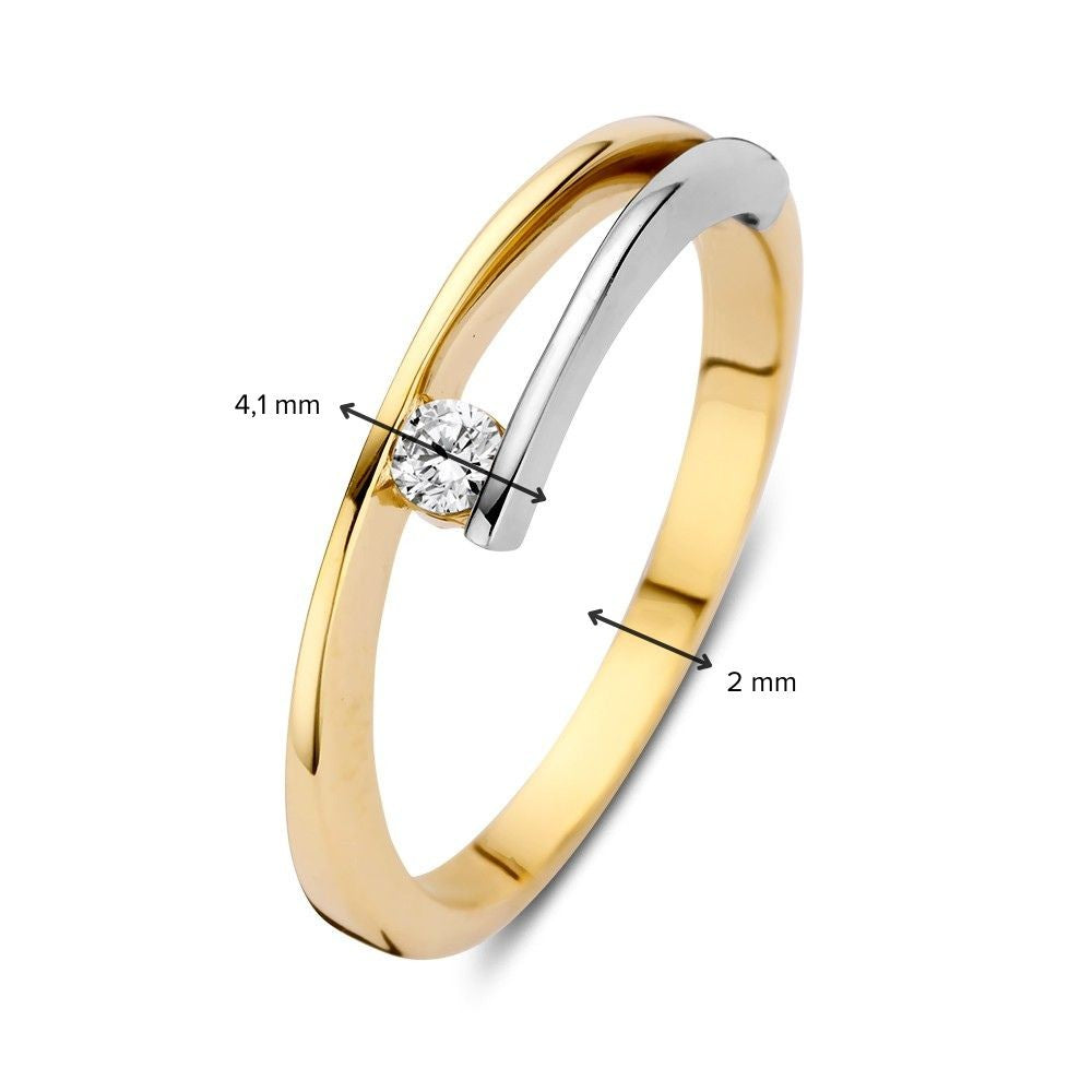 Anillo bicolor de oro amarillo y oro blanco con circonitas – 14 quilates, 5,5 mm