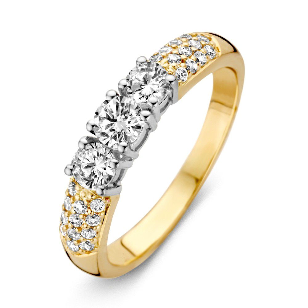 Anillo bicolor de oro de 14 quilates con circonitas blancas de 4.3 mm.