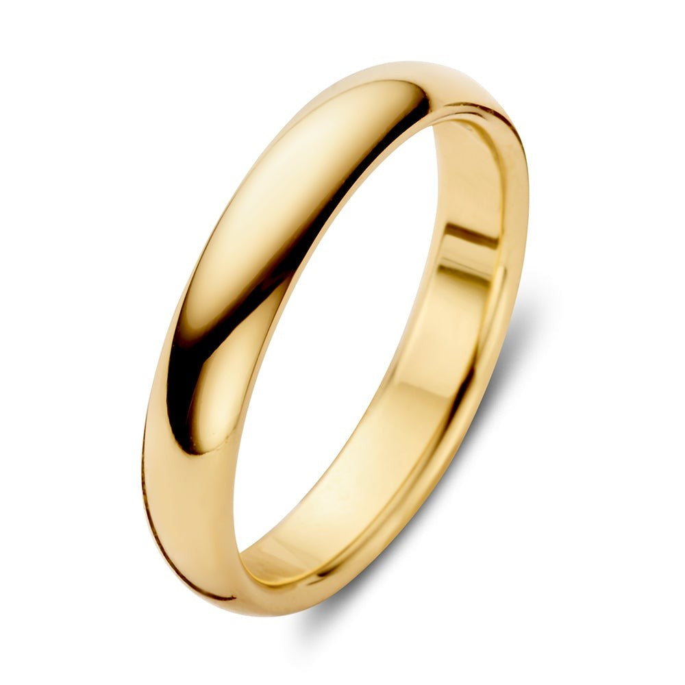 Anillo de oro amarillo de 4 mm, con acabado pulido y forma suave y redondeada.