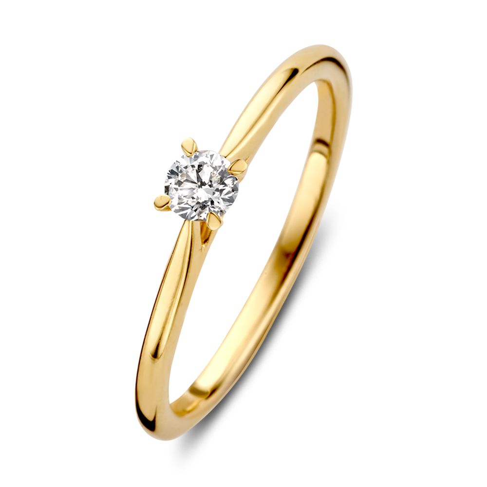 Anillo solitario de oro amarillo con diamante brillante de 0,17 crt.