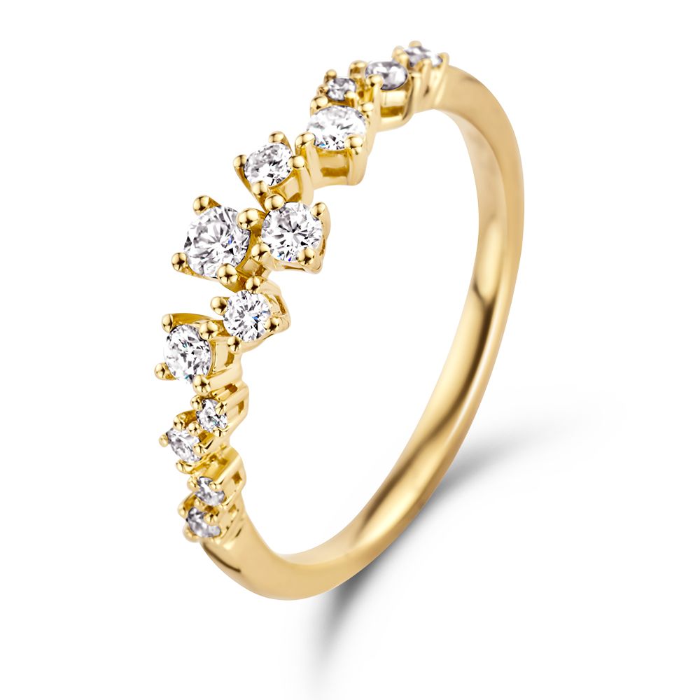 Anillo de oro amarillo con diamantes de 0,37 ct, diseño juguetón y refinado para dama.