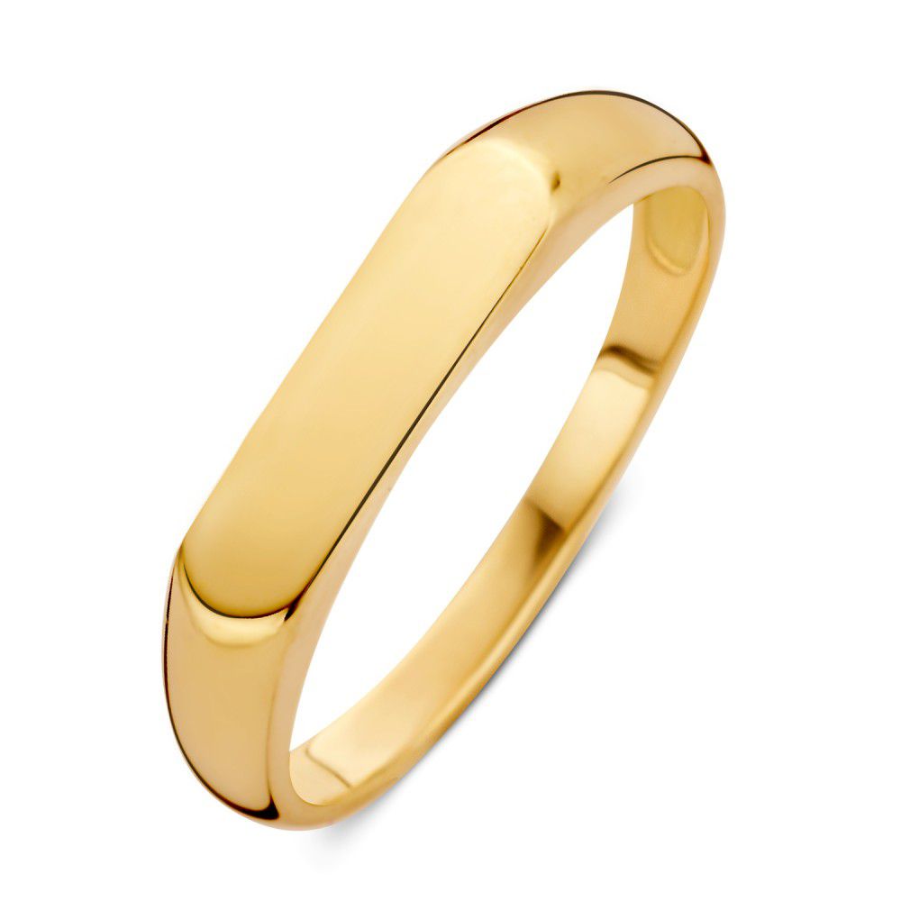 Anillo de oro amarillo con un diseño liso y forma ovalada.