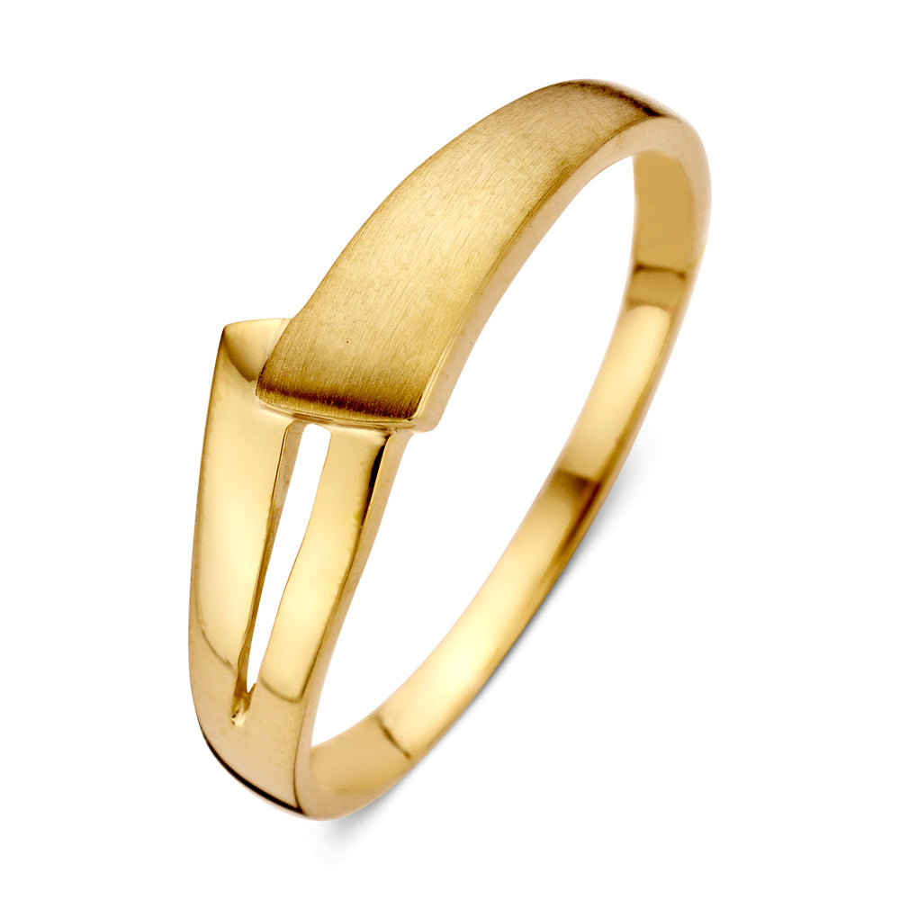 Anillo elegante de oro amarillo de 14 quilates con diseño minimalista y acabado mate.