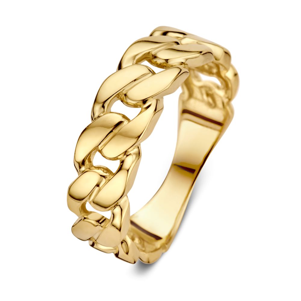 De 14 karaat geelgouden damesring van Excellent Jewelry heeft een eenvoudig ontwerp zonder steen, is 6 mm breed, weegt 2,6 gram en past perfect bij liefhebbers van minimalistische sieraden.