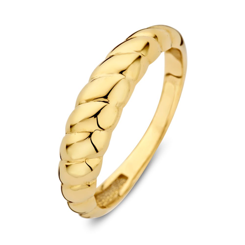 Anillo de croissant en oro amarillo de 14 quilates con diseño trenzado.