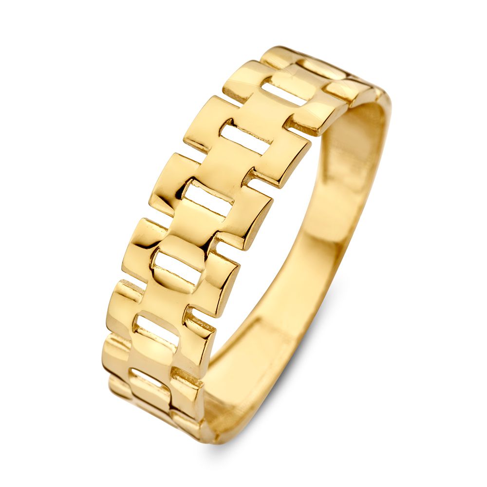 Anillo de oro amarillo con eslabones tipo Rolex de 14 quilates.