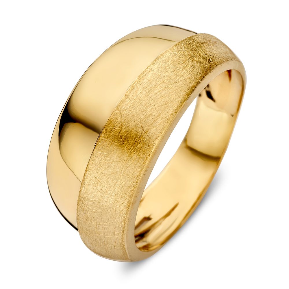 Anillo de declaración de 14 quilates en oro amarillo, con diseño mate y pulido, 10 mm de ancho.