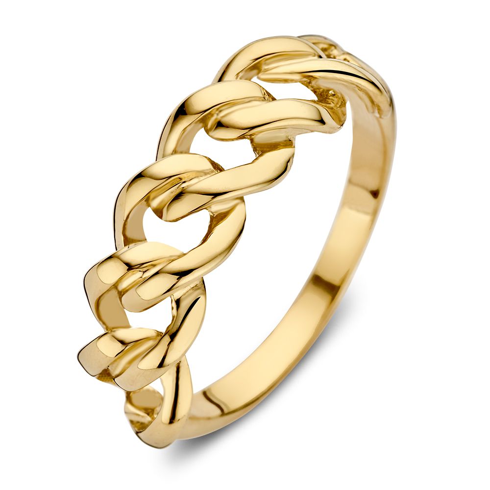 Anillo de oro amarillo con eslabones redondeados en estilo elegante de 14 quilates.