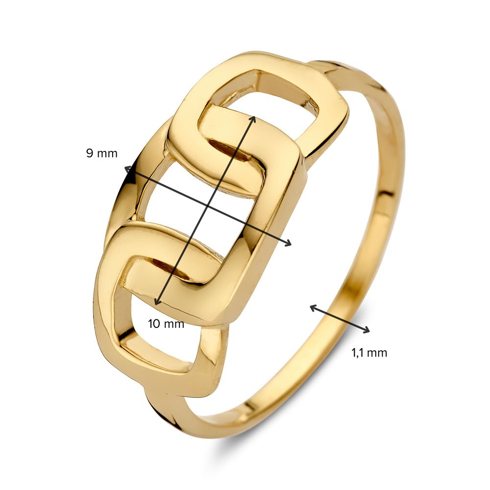 Anillo de oro amarillo con eslabones cuadrados en el centro – 14 quilates, diseño moderno