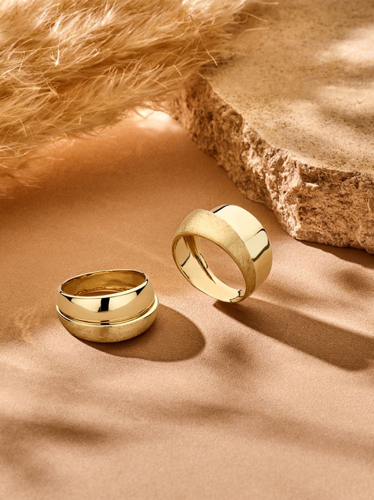 Anillo de declaración de 14 quilates – Oro amarillo con diseño mate y pulido, 10 mm de ancho, sin piedras preciosas