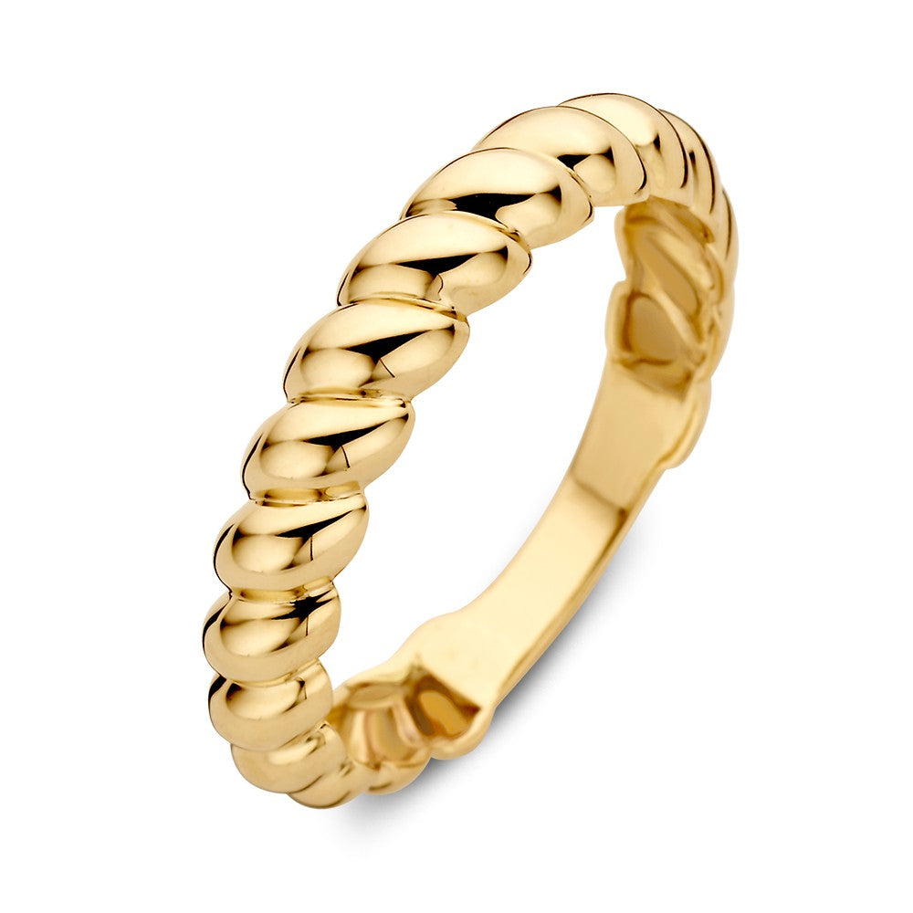 Anillo de banda trenzada en oro amarillo de 14 quilates, 4,3 mm de ancho.