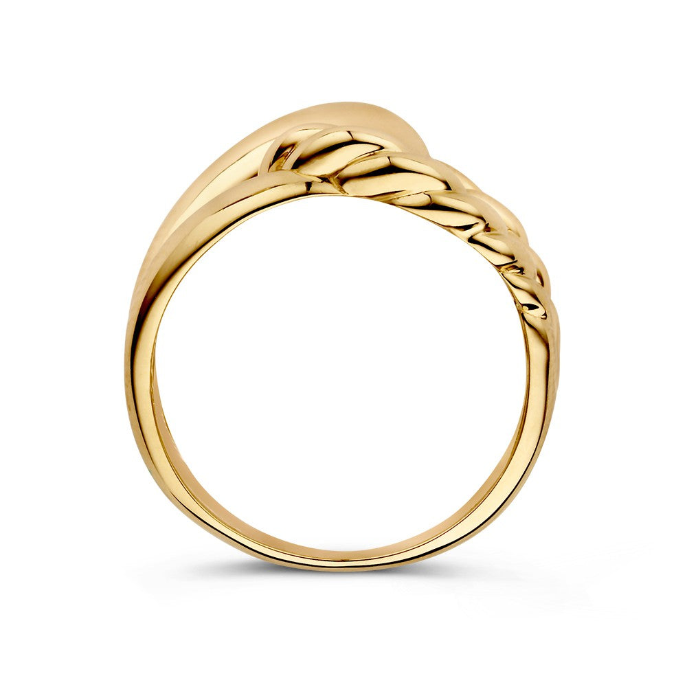 Anillo de oro amarillo con nudo trenzado – 14kt oro, 12 mm de ancho, 3.4 gramos