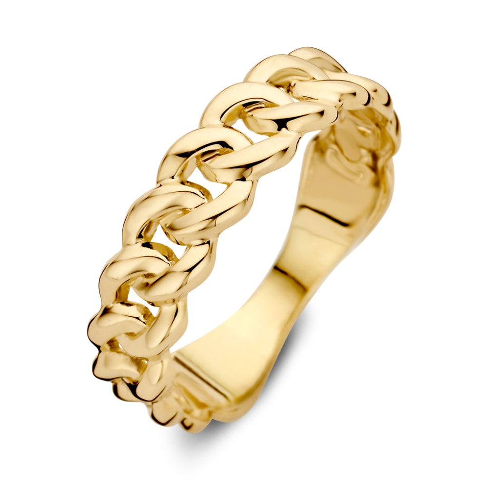 Anillo de eslabones en oro amarillo de 14 quilates, 5.3 mm de ancho y 2.2 gramos.