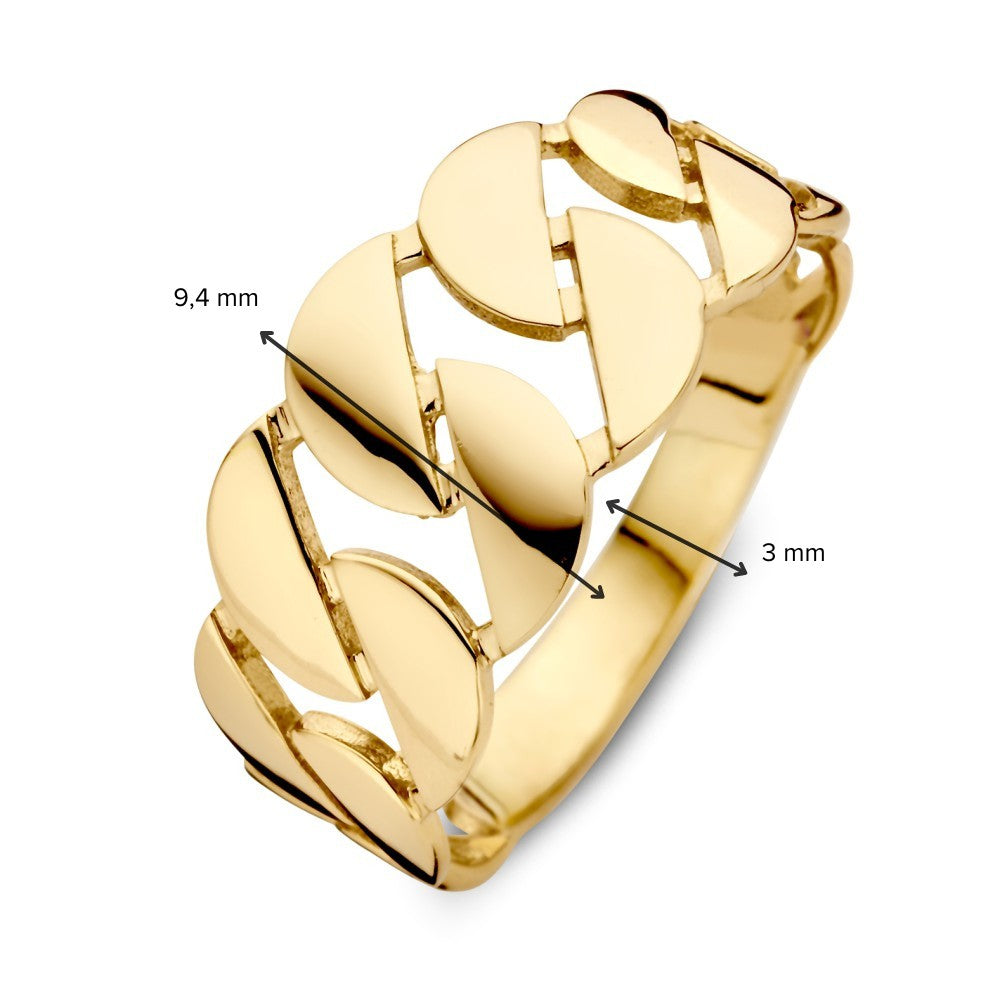 Anillo de eslabones planos ancho en oro amarillo de 14kt – 9.4 mm de ancho, 2.2 gramos