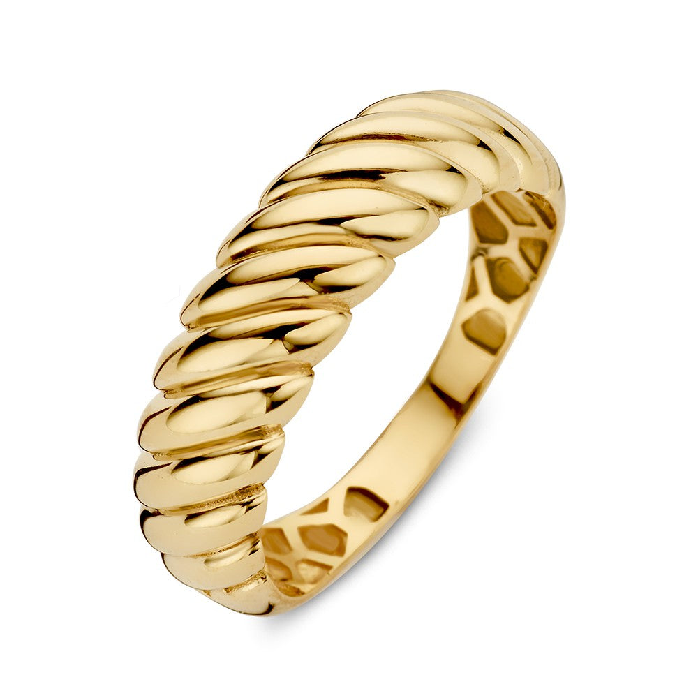 Anillo de oro amarillo ancho con banda retorcida de 14 quilates, 6 mm de ancho.