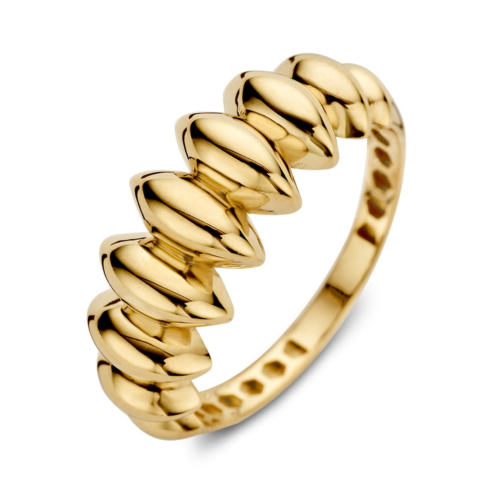 Anillo ancho de oro amarillo con diseño juguetón, 14 quilates, 8 mm de ancho.