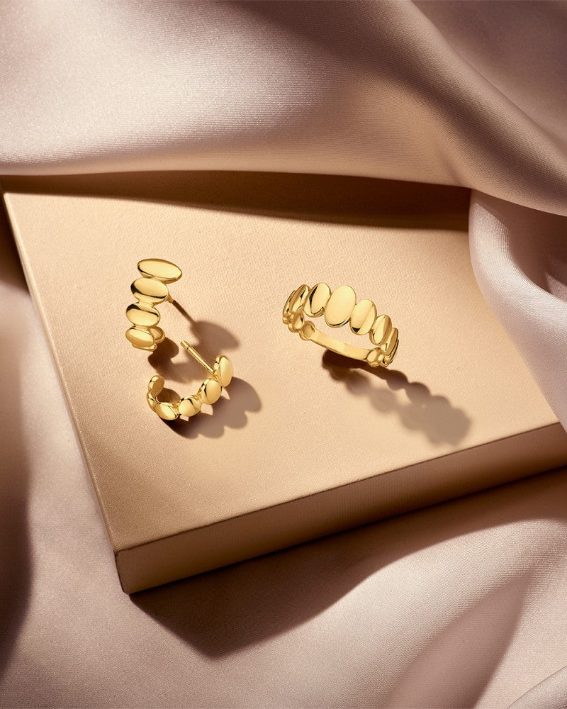 Anillo de oro amarillo con diseño especial de bolitas ovaladas - lujo de 14 quilates para de mujer
