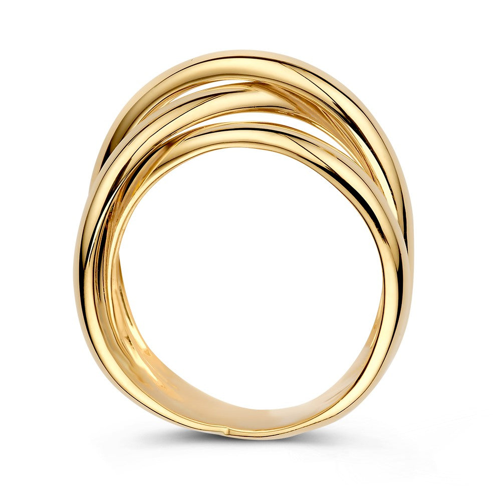 Anillo Cruzado de Oro Amarillo – 14 Quilates con Gran Apariencia y Bandas Suaves